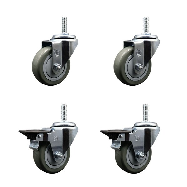 Service Caster 35 Inch Gray Polyurethane Wheel Swivel 34 Inch Threaded Stem Caster Set 2 Brakes SCC SCC-TS20S3514-PPUB-34212-2-PLB-2 - main